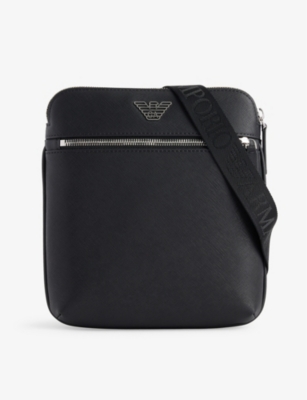 Shop Emporio Armani Black Messenger Faux Leather Crossbody Bag