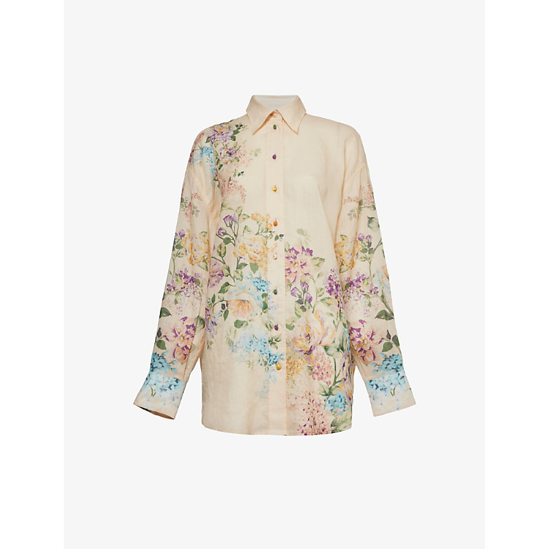 Shop Zimmermann Halliday Floral-print Woven Shirt In Cream Watercolour Floral
