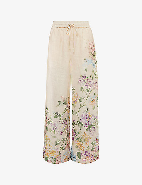 ZIMMERMANN: Halliday floral-print straight-leg mid-rise linen trousers