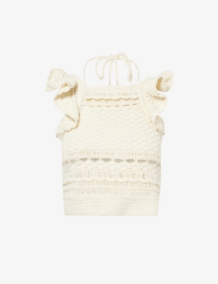 Shop Zimmermann Women's Cream Waverly Ruffled Crochet Cotton Top