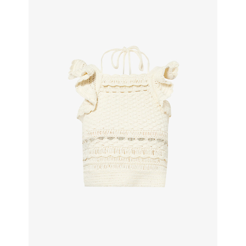 Shop Zimmermann Womens Cream Waverly Ruffled Crochet Cotton Top
