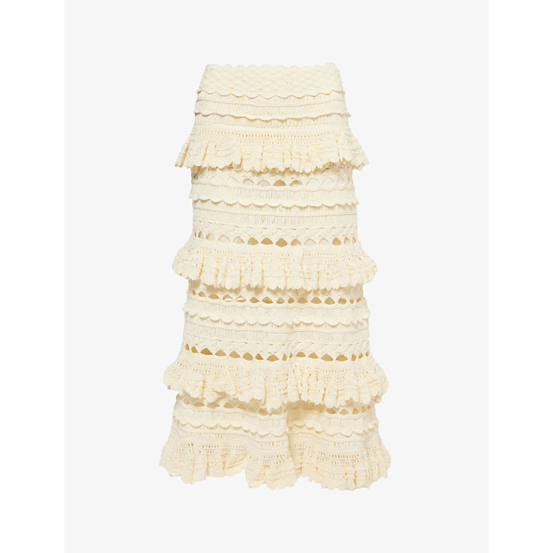 Zimmermann Womens Cream Waverly Ruffled Crochet Cotton Midi Skirt In Yellow