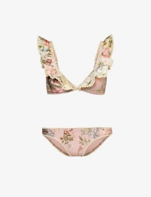 Shop Zimmermann Waverly Frill-trim Bikini Set In Spliced