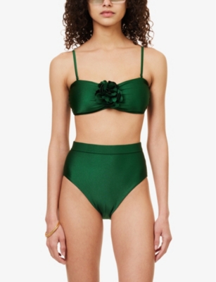 Shop Zimmermann Waverly Floral-embellished Bikini Top In Emerald