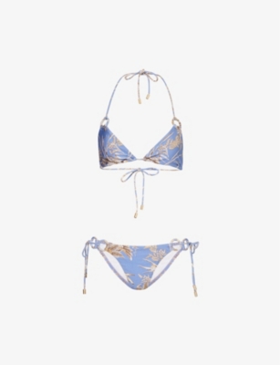 Shop Zimmermann Women's Blue Floral Ottie Floral-pattern Bikini Set