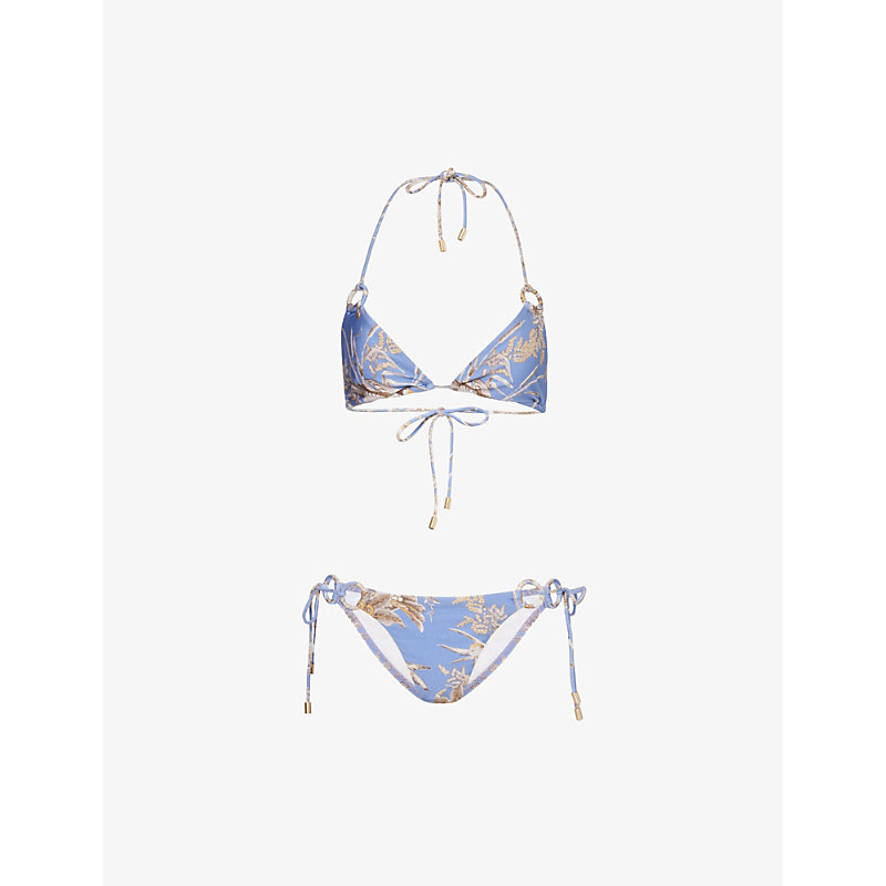 Zimmermann Womens Blue Floral Ottie Floral-pattern Bikini Set