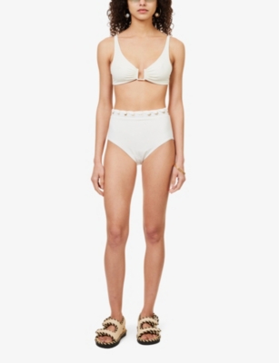Shop Zimmermann Womens Ivory Halliday Eyelet High-rise Bikini Bottoms