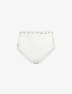 Shop Zimmermann Halliday Eyelet High-rise Bikini Bottoms In Ivory