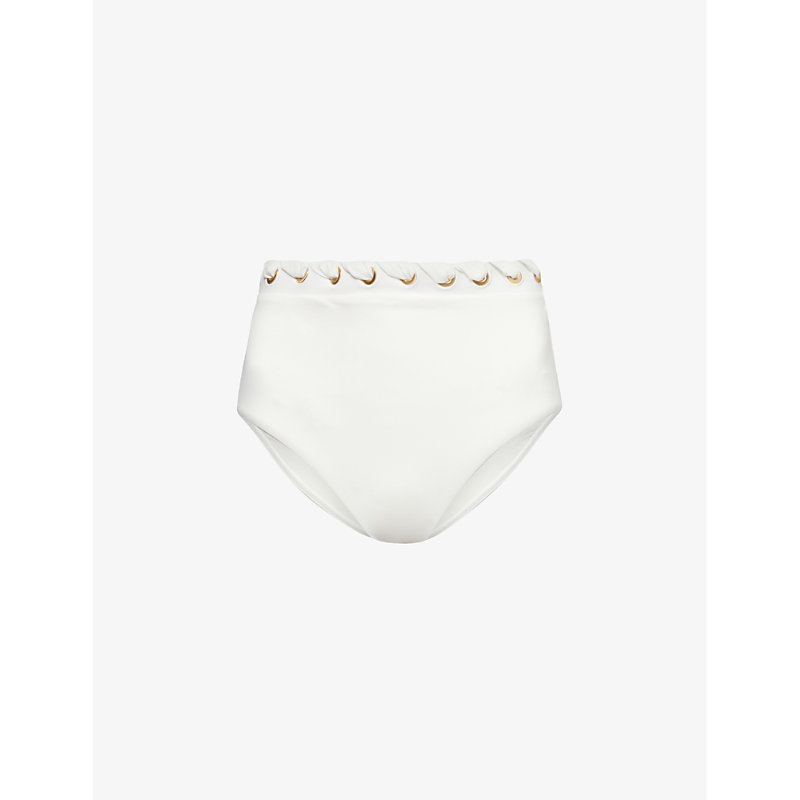 Shop Zimmermann Women's Ivory Halliday Eyelet High-rise Bikini Bottoms