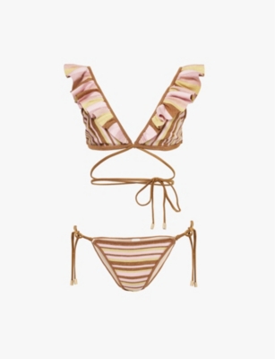 ZIMMERMANN: Striped ruffle-trim bikini set