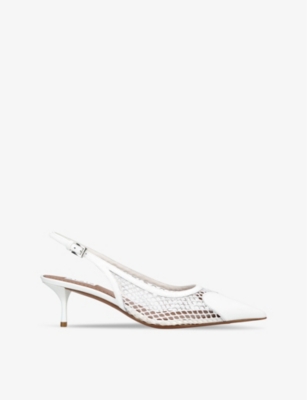 Shop Alaïa Azzedine Alaia Women's White Coeur 55 Patent-leather Slingback Courts