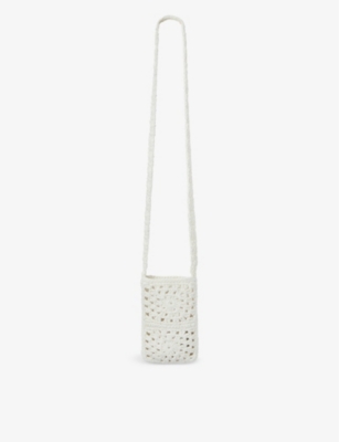 The White Company Womens Ivory Crochet Cotton Phone Pouch