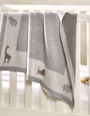 THE LITTLE WHITE COMPANY: Safari graphic-print organic-cotton blanket 75cm x 100cm
