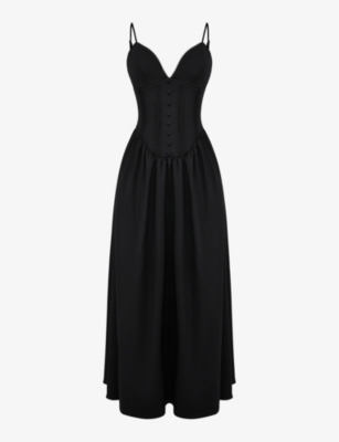 House Of Cb Lova Corseted Stretch-woven Maxi Dress In Black