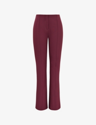 HOUSE OF CB HOUSE OF CB WOMEN'S WINE LILLIE FLARED-LEG MID-RISE STRETCH-WOVEN TROUSERS