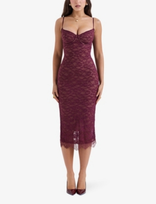 House Of Cb Womens Mulberry Melina Floral Stretch-lace Midi Dress In Mulberry
