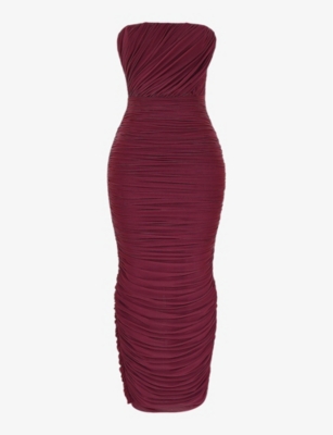 House Of Cb Sapphire Gathered Stretch-woven Maxi Dress In Wine