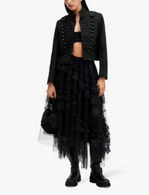 Allsaints Womens Black Rummy Button-up Wool And Cashmere-blend Jacket In Black