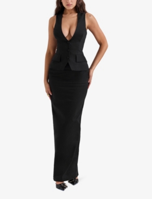 House Of Cb Womens Black Hart Twill-weave Stretch-cotton Maxi Skirt In Black