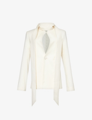Shop Aaron Esh Women's White Tie-neck Single-breasted Wool Jacket