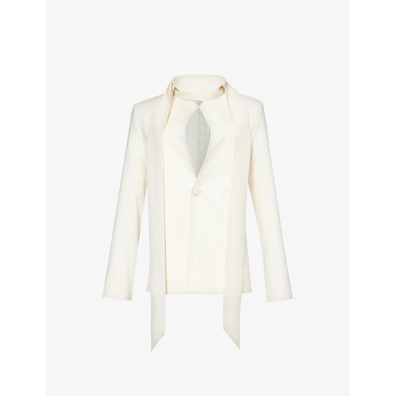 Shop Aaron Esh Women's White Tie-neck Single-breasted Wool Jacket
