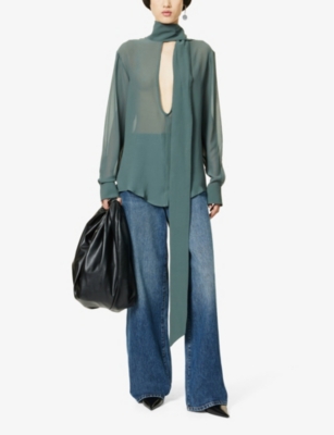 Shop Aaron Esh Womens Matte Green Draped-detail Relaxed-fit Silk Top