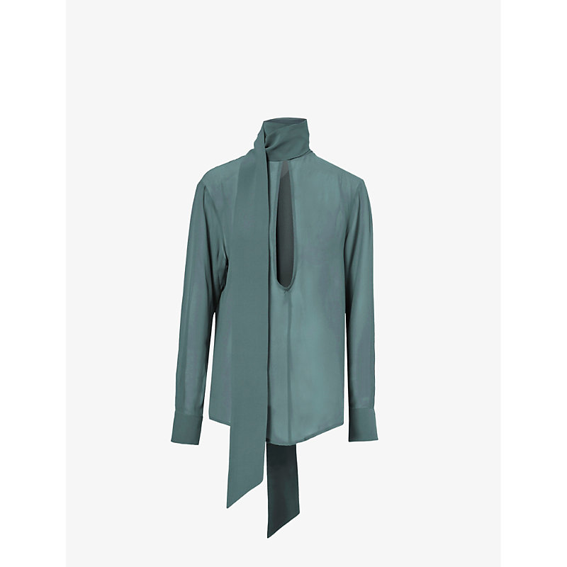 Shop Aaron Esh Women's Matte Green Draped-detail Relaxed-fit Silk Top