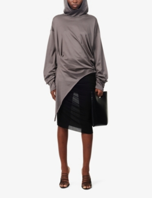 Shop Aaron Esh Relaxed-fit Asymmetric-hem Woven Hoody In Grey