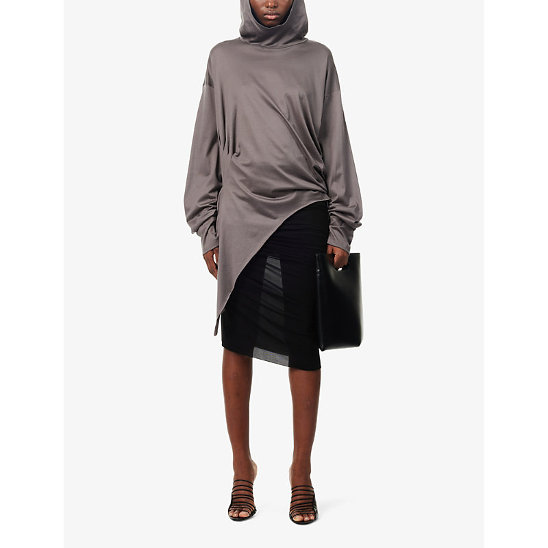 Shop Aaron Esh Relaxed-fit Asymmetric-hem Woven Hoody In Grey