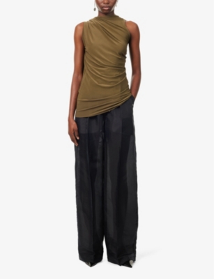 Shop Aaron Esh Women's Green Draped-panel Sleeveless Woven Top