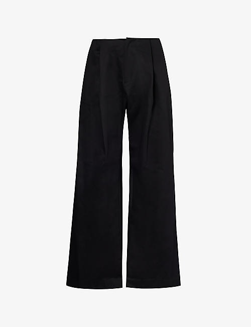 AARON ESH: Pleated wide-leg mid-rise wool trousers