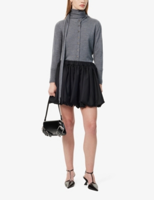 Shop Aaron Esh Women's Black Bubble-hem Elasticated-waist Wool Mini Skirt
