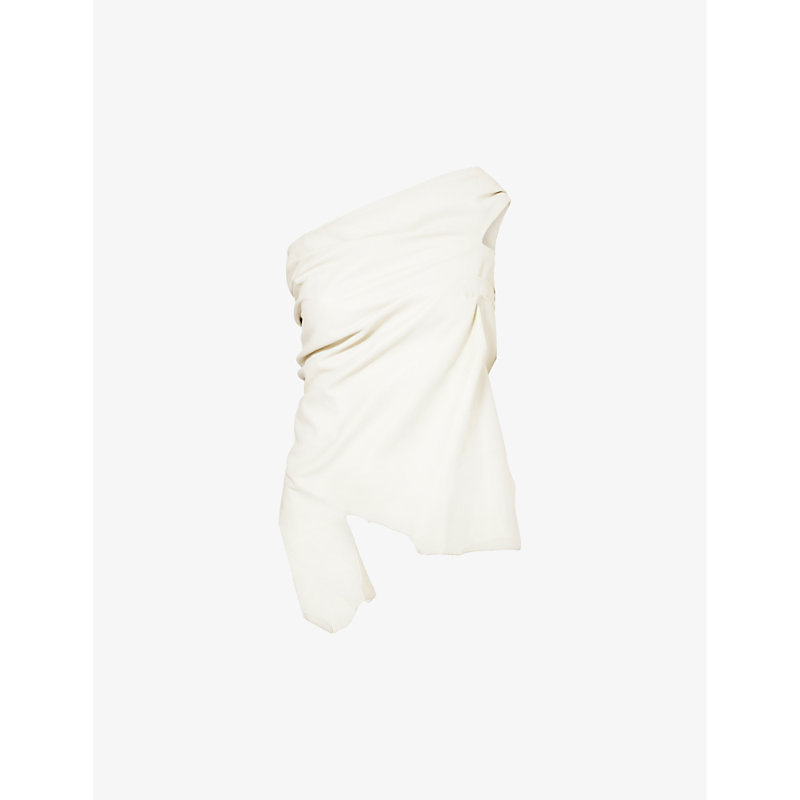 Shop Aaron Esh Women's White Asymmetric Raw-hem Leather Top
