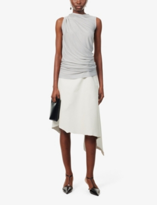 Shop Aaron Esh Women's White Mid-rise Asymmetric-hem Leather Midi Skirt