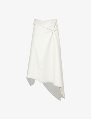 Shop Aaron Esh Womens White Mid-rise Asymmetric-hem Leather Midi Skirt