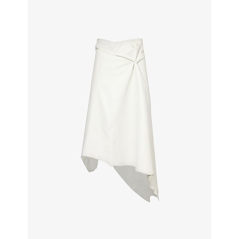 Shop Aaron Esh Mid-rise Asymmetric-hem Leather Midi Skirt In White