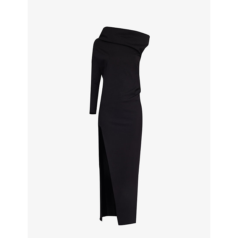 Shop Aaron Esh Women's Black One-shoulder Split-hem Woven Maxi Dress