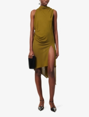 Shop Aaron Esh Women's Green Draped Sleeveless Woven Mini Dress