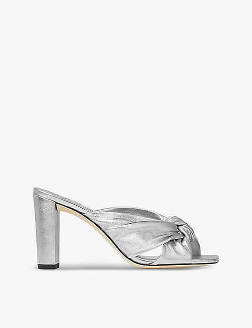 JIMMY CHOO: Avenue 85 knot-embellished leather heeled mules
