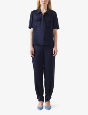 Shop Lk Bennett Womens Blu-midnight Luna Patch-pocket Woven Shirt