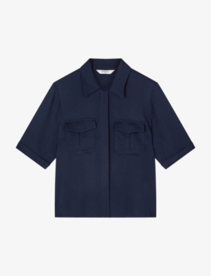 Shop Lk Bennett Womens Blu-midnight Luna Patch-pocket Woven Shirt