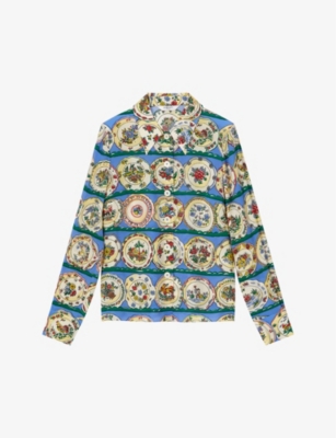 LK BENNETT: Erica plate-print long-sleeve silk shirt