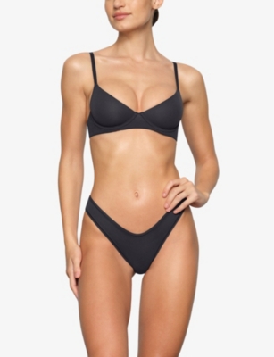 Skims Womens Onyx Fits Everybody Unlined Stretch-woven Bra In Onyx