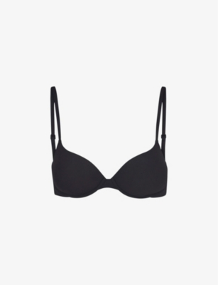 Shop Skims Fits Everybody Padded Push-up Stretch-woven Bra In Onyx