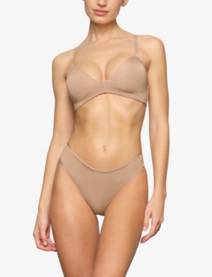 Skims Womens Clay Wireless Form Logo-embossed Padded Stretch-cotton Bra In Clay