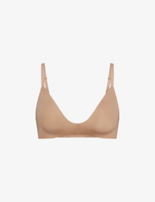 Shop Skims Women's Clay Wireless Form Logo-embossed Padded Stretch-cotton Bra