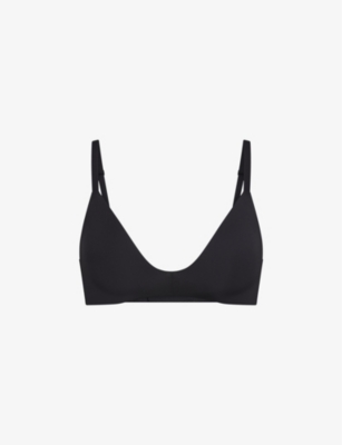 Shop Skims Women's Onyx Wireless Form Logo-embossed Padded Stretch-cotton Bra