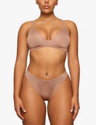 Shop Skims Women's Sien Wireless Form Logo-embossed Padded Stretch-cotton Bra In Sienna