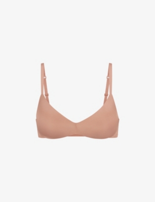 Shop Skims Women's Sienna Wireless Form Logo-embossed Plunge Stretch-cotton Bra