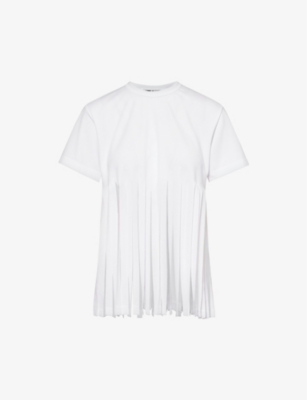 Shop Comme Comme Des Garcons Women's White Short-sleeved Shredded-hem Woven T-shirt